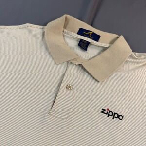 Ash City Zippo Logo Polo Shirt Mens‎ XXL Tan White Striped Short Sleeve Vintage